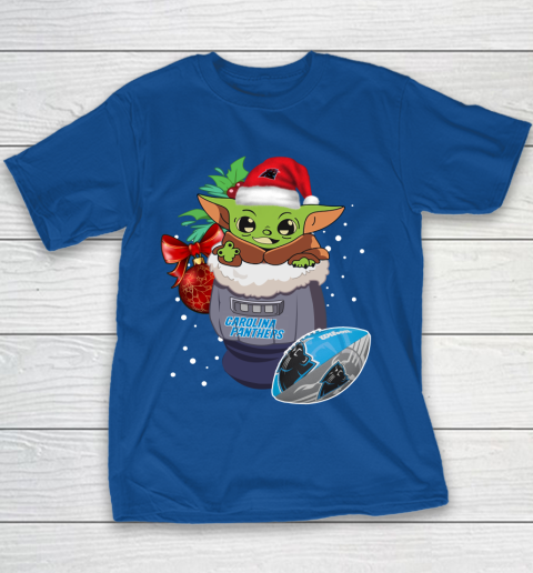 Carolina Panthers Christmas Baby Yoda Star Wars Funny Happy NFL Youth T-Shirt 8