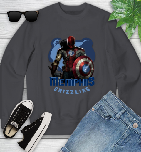 Memphis Grizzlies NBA Basketball Captain America Thor Spider Man Hawkeye Avengers Youth Sweatshirt 6