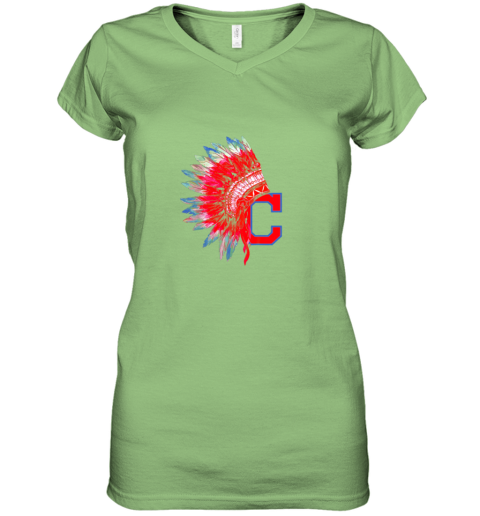 rzwm new cleveland hometown indian tribe vintage for baseball fans awesome women v neck t shirt 39 front lime