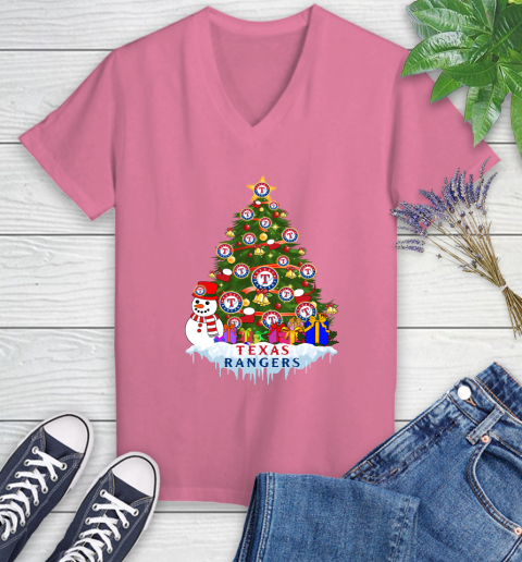 Texas Rangers Merry Christmas MLB Baseball Sports Women's V-Neck T-Shirt 13