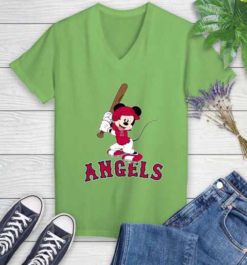 MLB Baseball Los Angeles Angels Cheerful Mickey Mouse Shirt Women's V-Neck T-Shirt 9