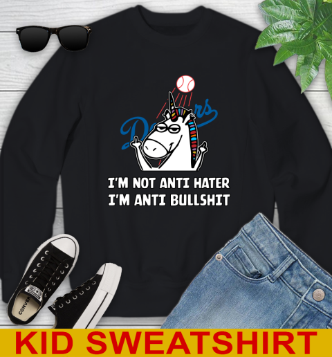Los Angeles Dodgers MLB Baseball Unicorn I'm Not Anti Hater I'm Anti Bullshit Youth Sweatshirt 2