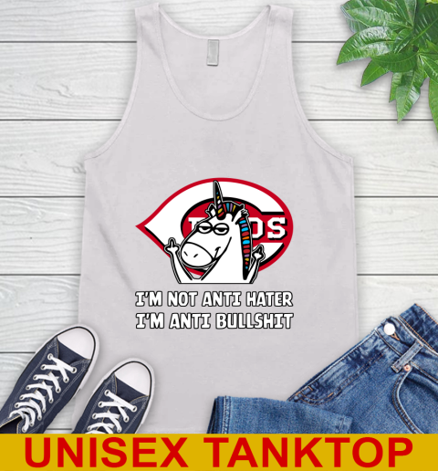 Cincinnati Reds MLB Baseball Unicorn I'm Not Anti Hater I'm Anti Bullshit Tank Top