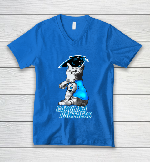 NFL Football My Cat Loves Carolina Panthers V-Neck T-Shirt 5