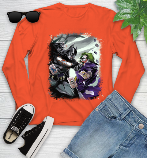 Denver Broncos NFL Football Batman Fighting Joker DC Comics Youth Long Sleeve 5 Denver Broncos NFL Football Batman Fighting Joker DC Comics Youth Long Sleeve - Image 5