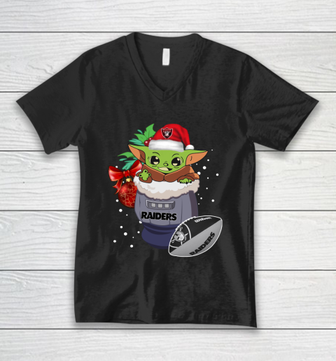 Oakland Raiders Christmas Baby Yoda Star Wars Funny Happy NFL V-Neck T-Shirt