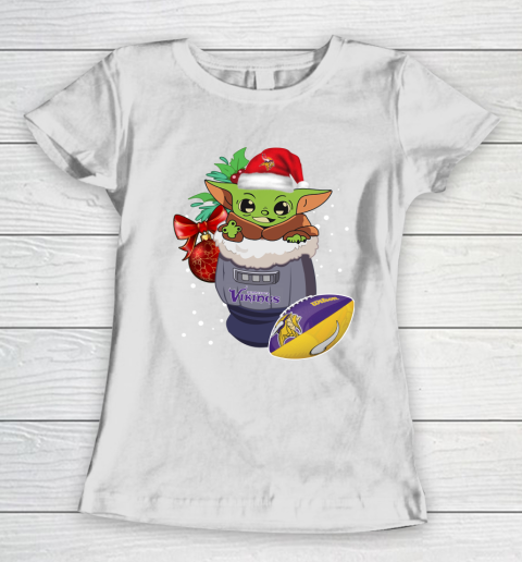 Minnesota Vikings Christmas Baby Yoda Star Wars Funny Happy NFL Women's T-Shirt 3