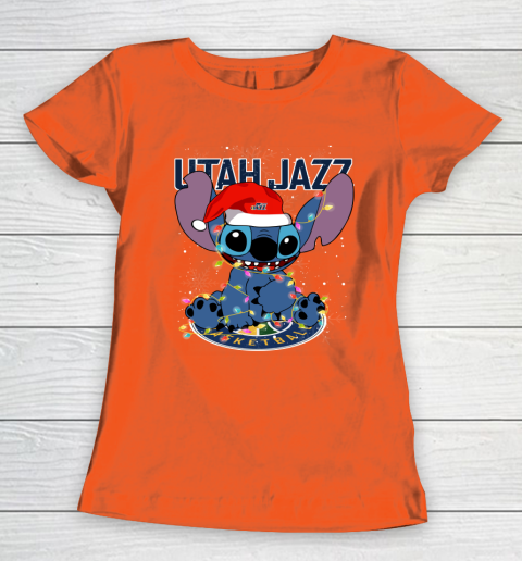 Utah Jazz NBA noel stitch Basketball Christmas Women's T-Shirt 2