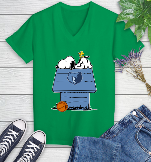 Memphis Grizzlies NBA Basketball Snoopy Woodstock The Peanuts Movie Women's V-Neck T-Shirt 5