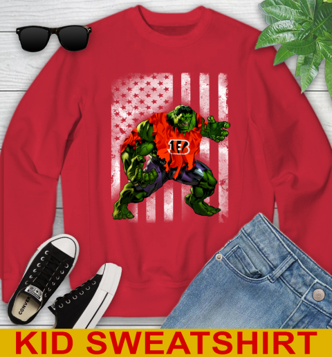 Cincinnati Bengals Hulk Marvel Avengers NFL Football American Flag Youth Sweatshirt 7