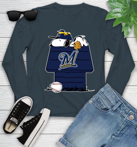 MLB Milwaukee Brewers Snoopy Woodstock The Peanuts Movie Baseball T Shirt Youth Long Sleeve 8