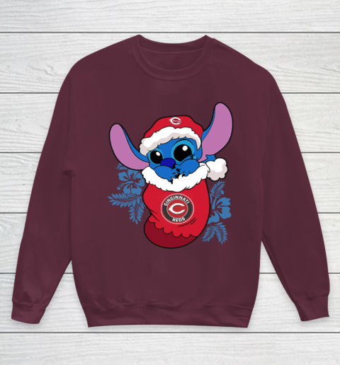 Cincinnati Reds Christmas Stitch In The Sock Funny Disney MLB Youth Sweatshirt 5