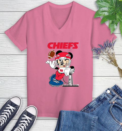 NFL Kansas city chiefs Mickey Mouse Disney Super Bowl Football T Shirt Women's V-Neck T-Shirt 13
