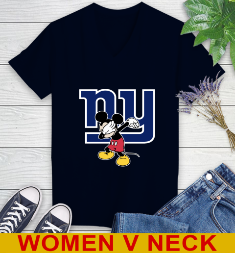 New York Giants NFL Football Dabbing Mickey Disney Sports Women's V-Neck T-Shirt 3