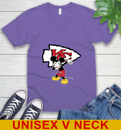 Kansas City Chiefs NFL Football Dabbing Mickey Disney Sports V-Neck T-Shirt 9