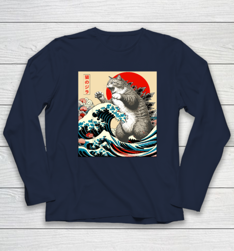 Catzilla Cat Japanese Art Funny Cat Long Sleeve T-Shirt 2