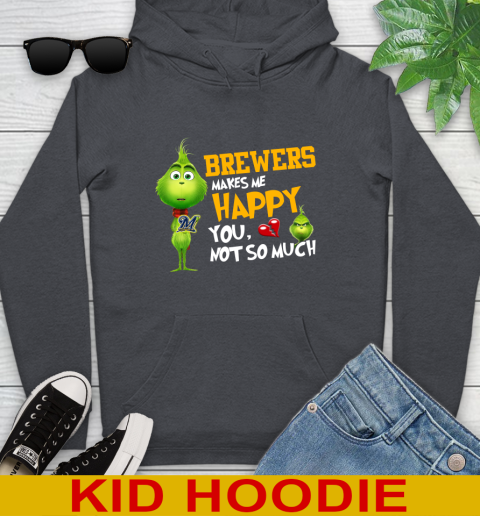 MLB Milwaukee Brewers Makes Me Happy You Not So Much Grinch Baseball Sports Youth Hoodie 9