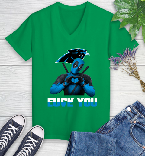 NHL Carolina Panthers Deadpool Love You Fuck You Football Sports Women's V-Neck T-Shirt 5