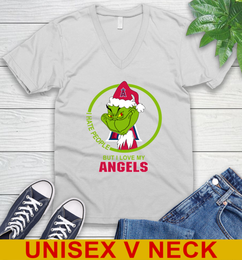 Los Angeles Angels MLB Christmas Grinch I Hate People But I Love My Favorite Baseball Team V-Neck T-Shirt