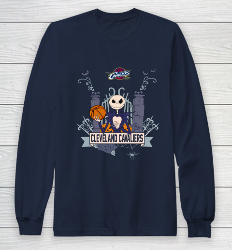 NBA Cleveland Cavaliers Basketball Jack Skellington Halloween Long Sleeve T-Shirt 2