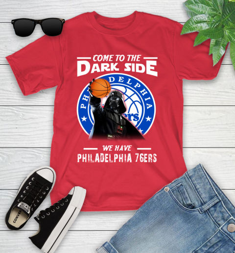 NBA Come To The Dark Side We Have Philadelphia 76ers Star Wars Darth Vader Basketball Youth T-Shirt 13