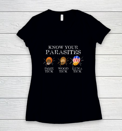 Know Your Parasites Anti Trump Luna Tick Funny Women's V-Neck T-Shirt