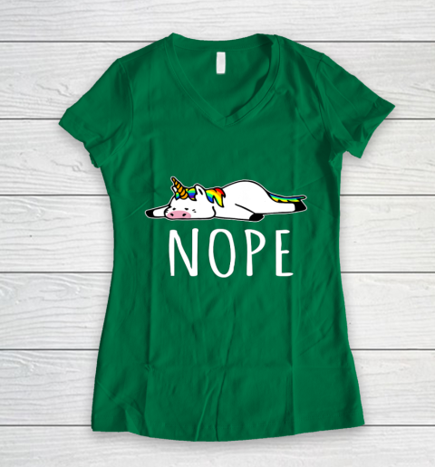 Nope Unicorn T Shirt Nah Not Gonna Do It Funny Lazy Gift Women's V-Neck T-Shirt 3