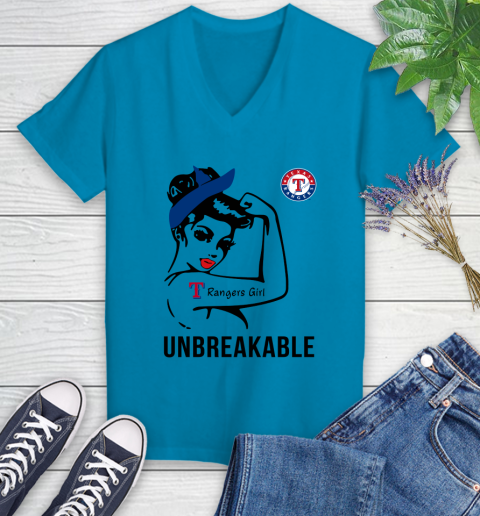 MLB Texas Rangers Girl Unbreakable Baseball Sports Women's V-Neck T-Shirt 4