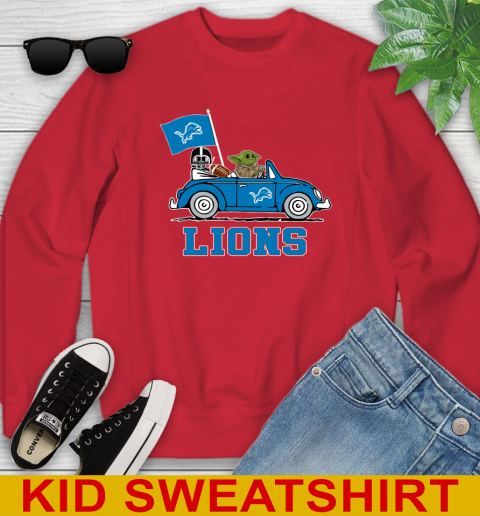 NFL Football Detroit Lions Darth Vader Baby Yoda Driving Star Wars Shirt Youth Sweatshirt 8