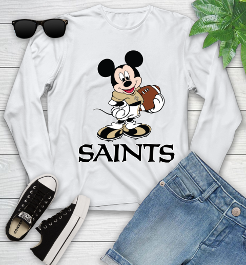 NFL Football New Orleans Saints Cheerful Mickey Mouse Shirt Youth Long Sleeve 2