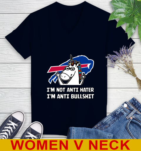Buffalo Bills NFL Football Unicorn I'm Not Anti Hater I'm Anti Bullshit Women's V-Neck T-Shirt 3