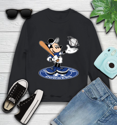 MLB Baseball Los Angeles Dodgers Cheerful Mickey Disney Shirt Youth Sweatshirt