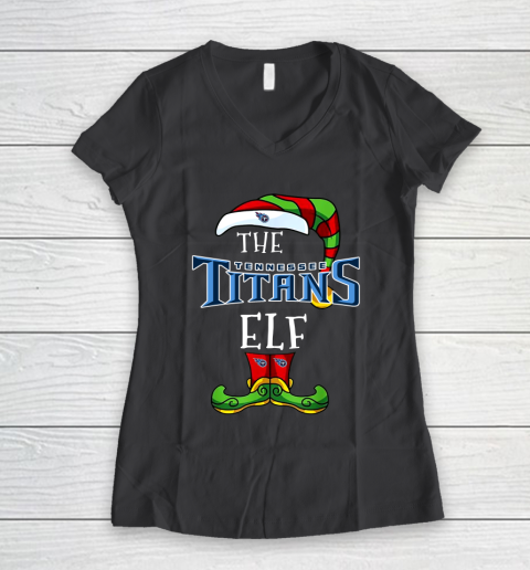 Tennessee Titans Christmas ELF Funny NFL Women's V-Neck T-Shirt 6
