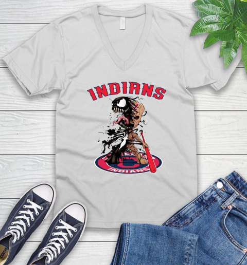 MLB Cleveland Indians Baseball Venom Groot Guardians Of The Galaxy V-Neck T-Shirt