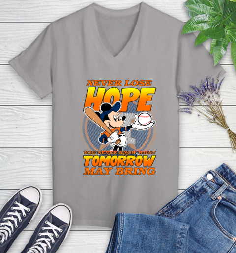 Houston Astros MLB Baseball Mickey Disney Never Lose Hope Women's V-Neck T-Shirt 4