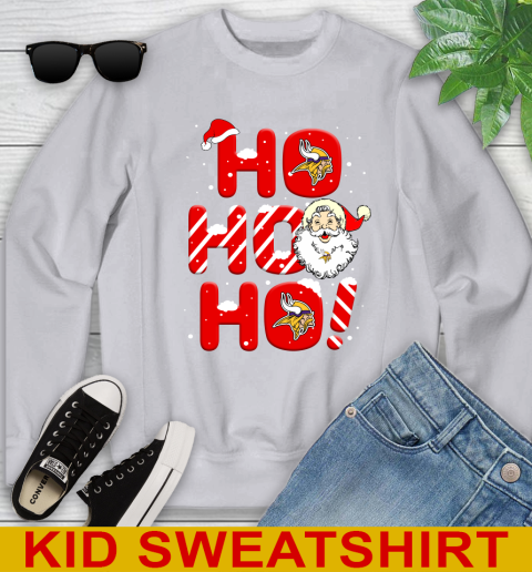 Minnesota Vikings NFL Football Ho Ho Ho Santa Claus Merry Christmas Shirt Youth Sweatshirt 3