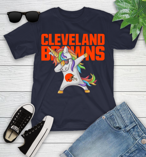 Cleveland Browns NFL Football Funny Unicorn Dabbing Sports Youth T-Shirt 3