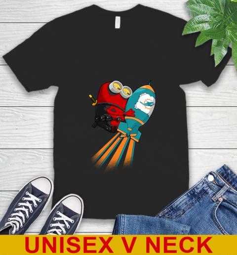 NFL Football Miami Dolphins Deadpool Minion Marvel Shirt V-Neck T-Shirt
