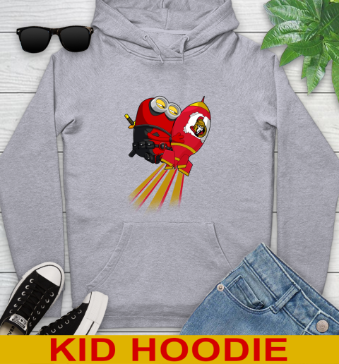 NHL Hockey Ottawa Senators Deadpool Minion Marvel Shirt Youth Hoodie - Image 7