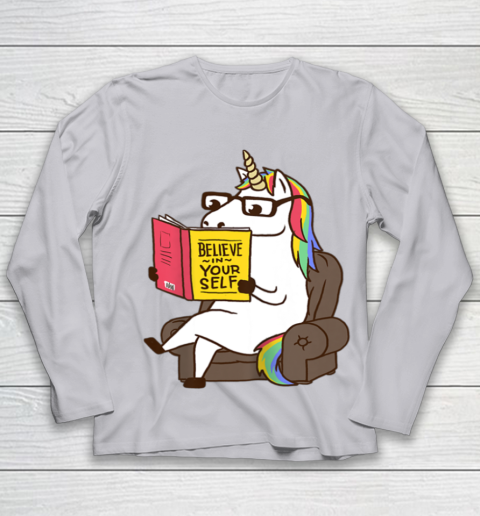 Unicorn Shirt Believe in Yourself Motivational Book Lover Youth Long Sleeve 5