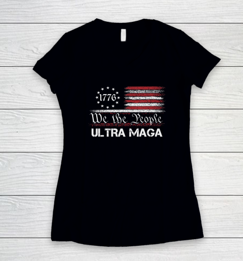Ultra MAGA  We The People Republican USA Flag Vintage Women's V-Neck T-Shirt