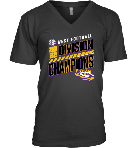 LSU Tigers Fanatics Branded 2022 SEC West Division Football Champions Slanted Knockout V-Neck T-Shirt