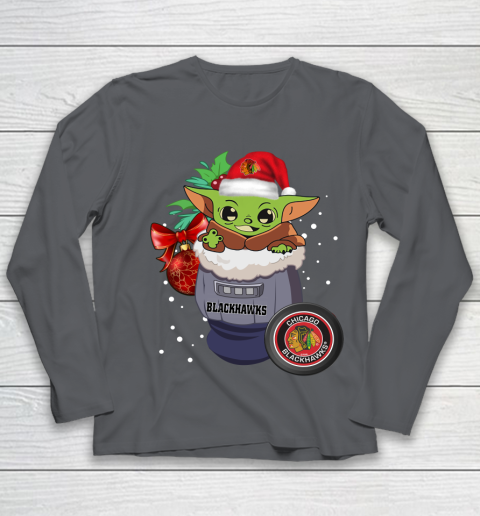 Chicago Blackhawks Christmas Baby Yoda Star Wars Funny Happy NHL Youth Long Sleeve 8