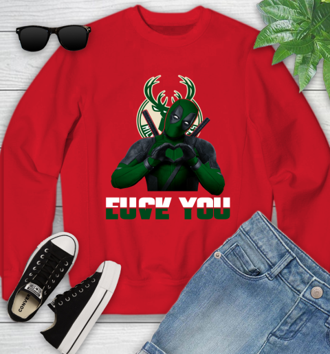 NBA Milwaukee Bucks Deadpool Love You Fuck You Basketball Sports Youth Sweatshirt 8