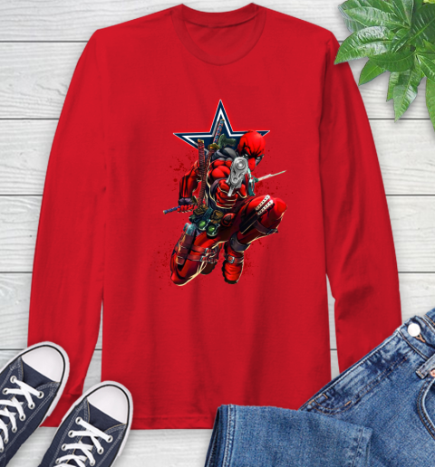 NFL Deadpool Marvel Comics Sports Football Dallas Cowboys Long Sleeve T-Shirt 10