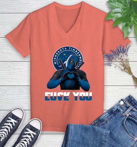 NBA Minnesota Timberwolves Deadpool Love You Fuck You Basketball Sports Women's V-Neck T-Shirt 6