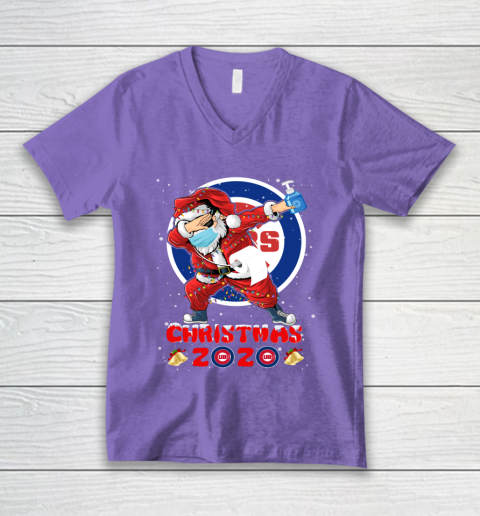 Chicago Cubs Funny Santa Claus Dabbing Christmas 2020 MLB V-Neck T-Shirt 8