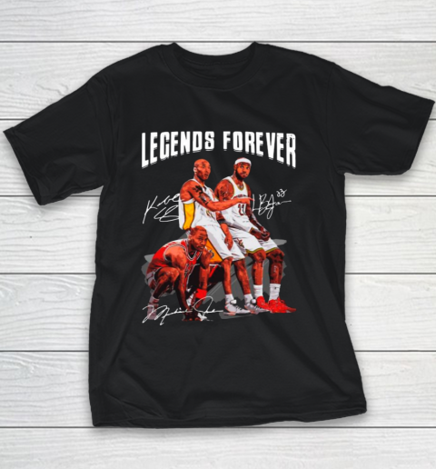 Kobe Bryant Lebron James And Michael Jordan Legends Forever Signatures Youth T-Shirt