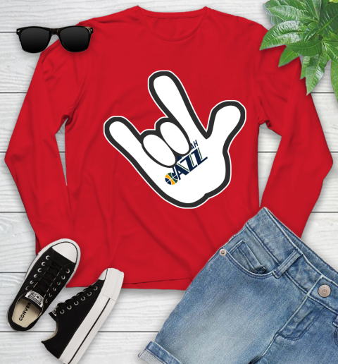 Utah Jazz NBA Basketball Mickey Rock Hand Disney Youth Long Sleeve 11