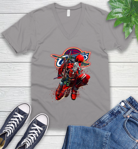 NBA Deadpool Marvel Comics Sports Basketball Cleveland Cavaliers V-Neck T-Shirt 4